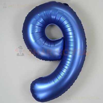Шар (34''/86 см) Цифра, 9, Синий, Сатин